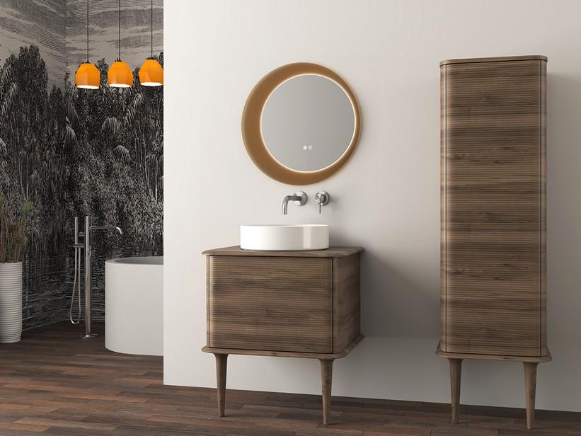 Meuble salle de bains ATLAS L64 cm à poser avec 1 tiroir et plan - finition noyer mat | IperCeramica