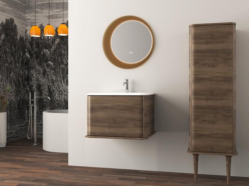 Meuble salle de bains ATLAS L64 cm suspendu avec 1 tiroir et lavabo Unitop en résine - finition noyer mat | IperCeramica