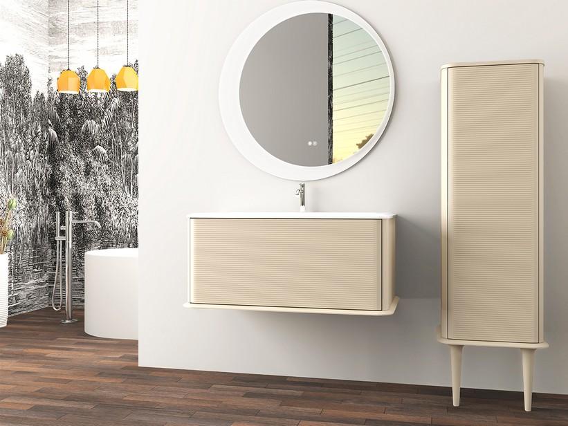 Meuble salle de bains ATLAS L98 cm suspendu avec 1 tiroir et lavabo Unitop en résine - finition coton mat | IperCeramica