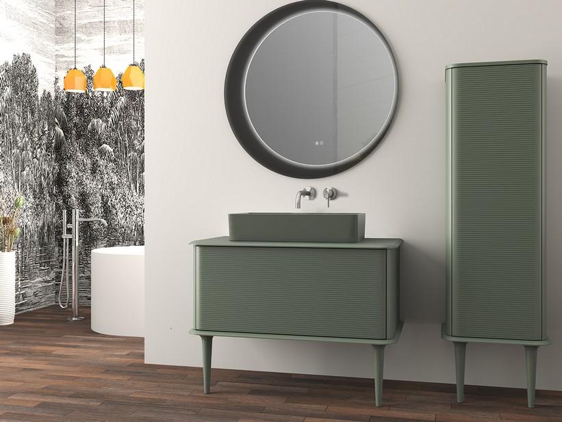 Meuble salle de bains ATLAS L98 cm à poser avec 1 tiroir et plan - finition vert mat | IperCeramica