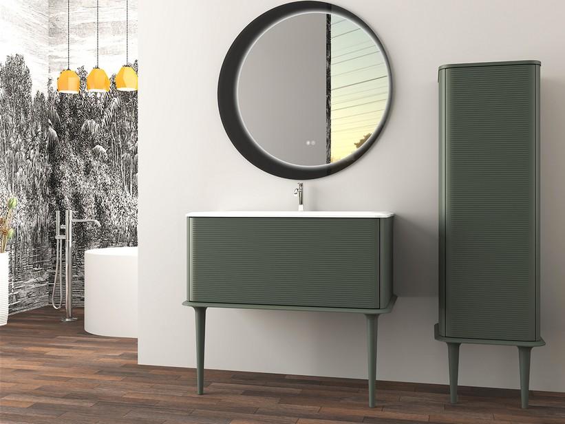 Meuble salle de bains ATLAS L98 cm à poser avec 1 tiroir et lavabo Unitop en résine - finition vert mat | IperCeramica