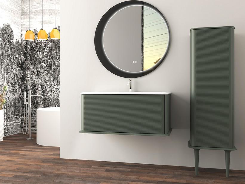 Meuble salle de bains ATLAS L98 cm suspendu avec 1 tiroir et lavabo Unitop en résine - finition vert mat | IperCeramica