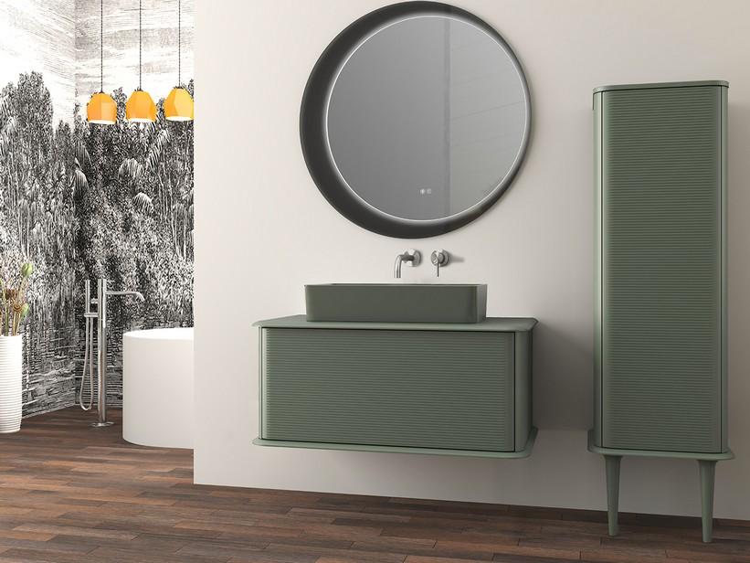 Meuble salle de bains ATLAS L98 cm suspendu avec 1 tiroir et plan - finition vert mat | IperCeramica
