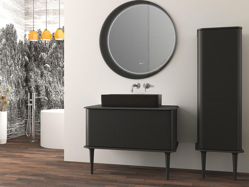 Meuble salle de bains ATLAS L98 cm à poser avec 1 tiroir et plan - finition noir mat | IperCeramica
