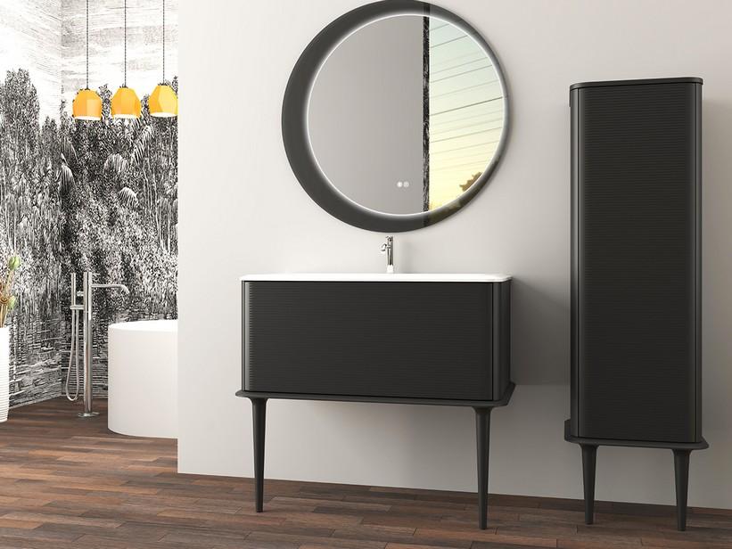 Meuble salle de bains ATLAS L98 cm à poser avec 1 tiroir et lavabo Unitop en résine - finition noir mat | IperCeramica