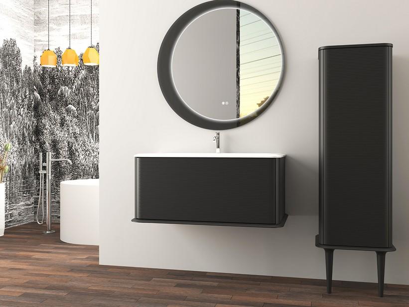 Meuble salle de bains ATLAS L98 cm suspendu avec 1 tiroir et lavabo Unitop en résine - finition noir mat | IperCeramica