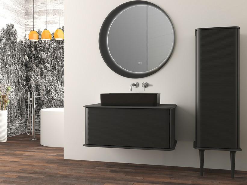 Meuble salle de bains ATLAS L98 cm suspendu avec 1 tiroir et plan - finition noir mat | IperCeramica