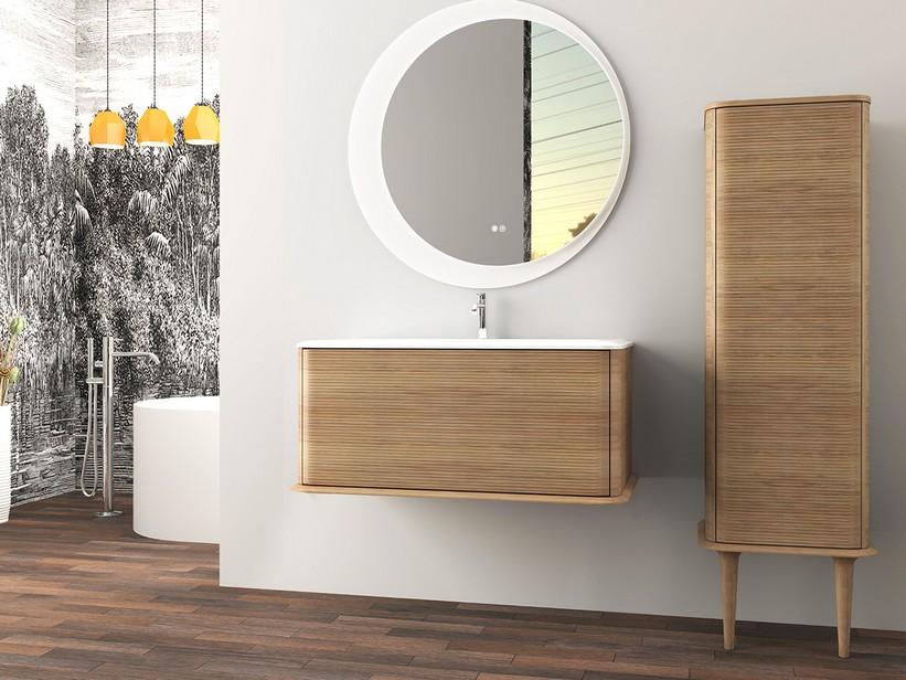 Meuble salle de bains ATLAS L98 cm suspendu avec 1 tiroir et lavabo Unitop en résine - finition chêne tabac mat | IperCeramica
