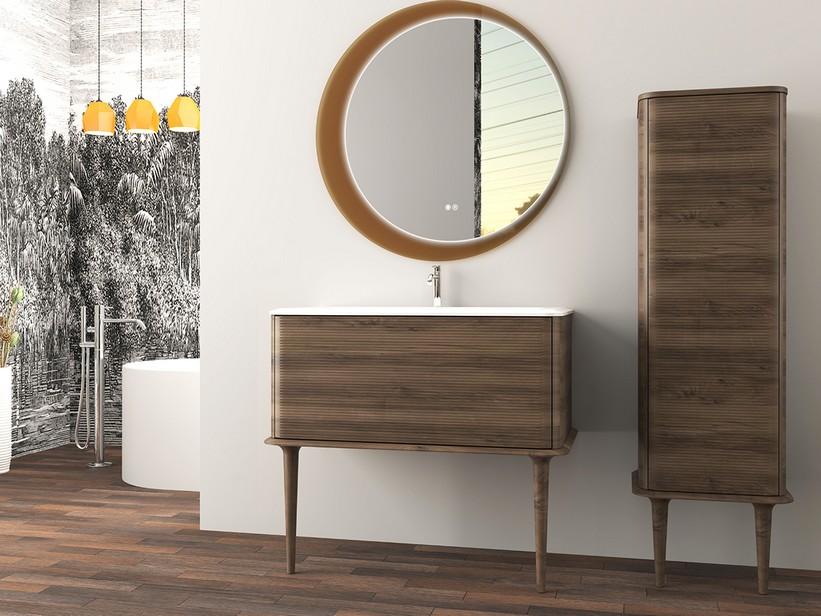 Meuble salle de bains ATLAS L98 cm à poser avec 1 tiroir et lavabo Unitop en résine - finition noyer mat | IperCeramica