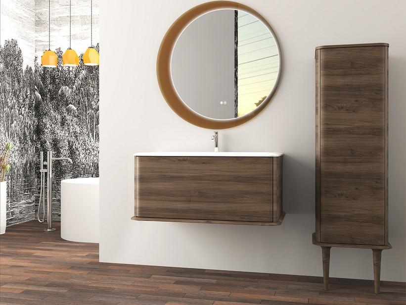 Meuble salle de bains ATLAS L98 cm suspendu avec 1 tiroir et lavabo Unitop en résine - finition noyer mat | IperCeramica