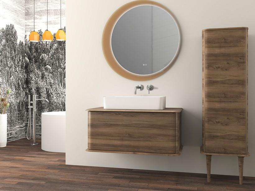 Meuble salle de bains ATLAS L98 cm suspendu avec 1 tiroir et plan - finition noyer mat | IperCeramica