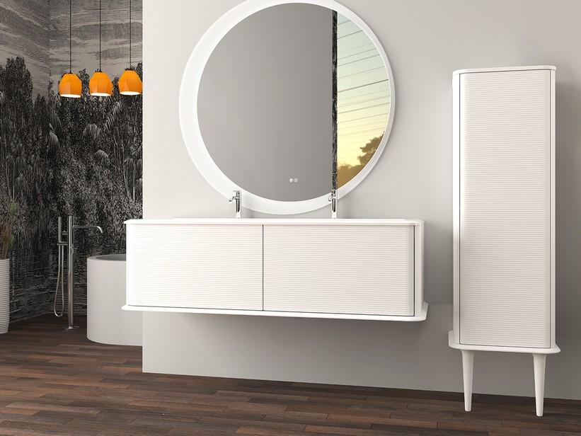 Meuble salle de bains ATLAS L144 cm suspendu avec 2 tiroirs et lavabo Unitop en résine - finition blanc mat | IperCeramica