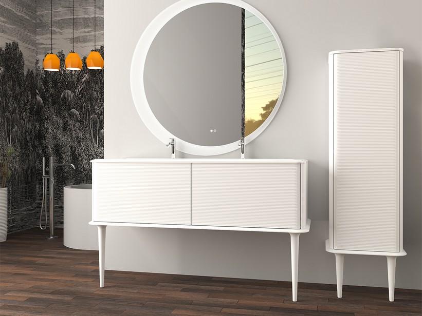 Meuble salle de bains ATLAS L144 cm à poser avec 2 tiroirs et lavabo Unitop en résine - finition blanc mat | IperCeramica