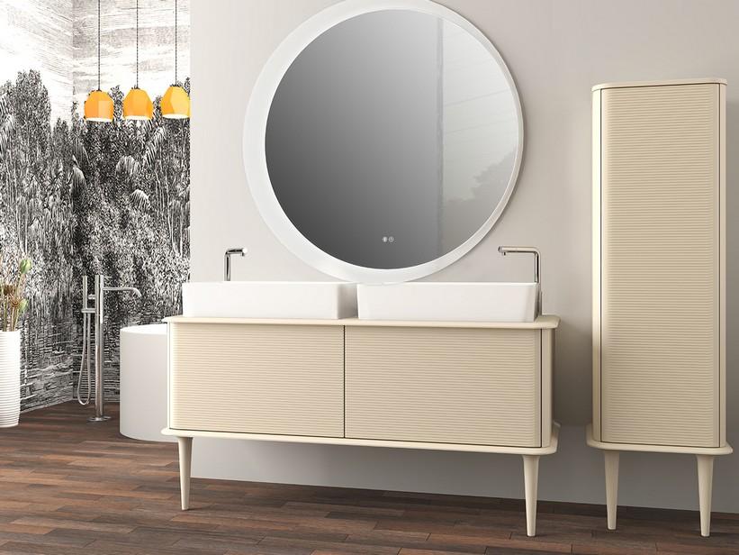 Meuble salle de bains ATLAS L144 cm à poser avec 2 tiroirs et plan - finition coton mat | IperCeramica