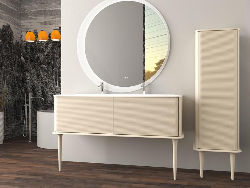 Meuble salle de bains ATLAS L144 cm à poser avec 2 tiroirs et lavabo Unitop en résine - finition coton mat | IperCeramica