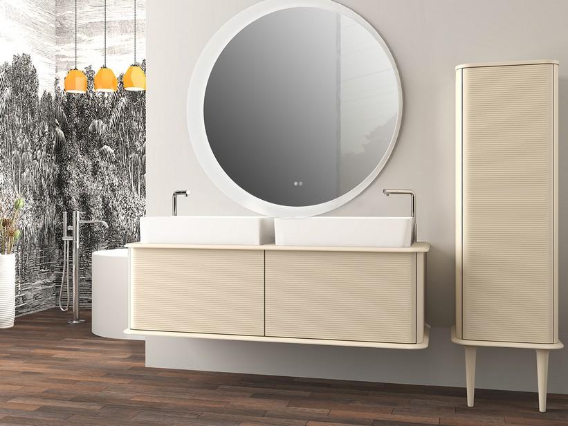 Meuble salle de bains ATLAS L144 cm suspendu avec 2 tiroirs et plan - finition coton mat | IperCeramica