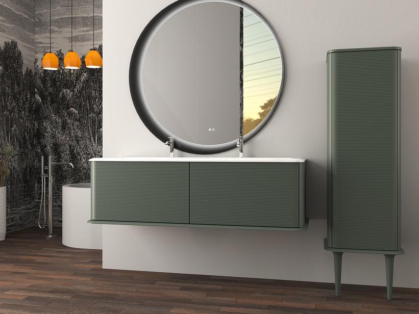 Meuble salle de bains ATLAS L144 cm suspendu avec 2 tiroirs et lavabo Unitop en résine - finition vert mat | IperCeramica