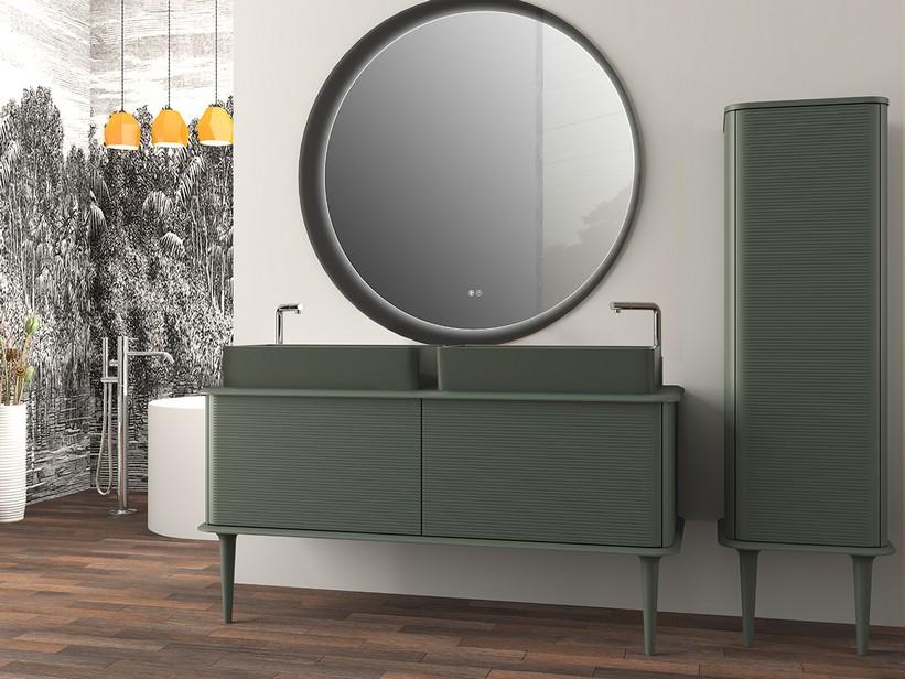 Meuble salle de bains ATLAS L144 cm à poser avec 2 tiroirs et plan - finition vert mat | IperCeramica