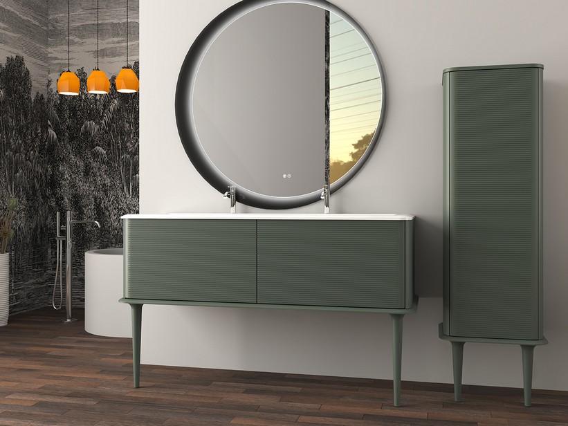 Meuble salle de bains ATLAS L144 cm à poser avec 2 tiroirs et lavabo Unitop en résine - finition vert mat | IperCeramica