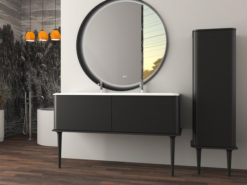 Meuble salle de bains ATLAS L144 cm à poser avec 2 tiroirs et lavabo Unitop en résine - finition noir mat | IperCeramica