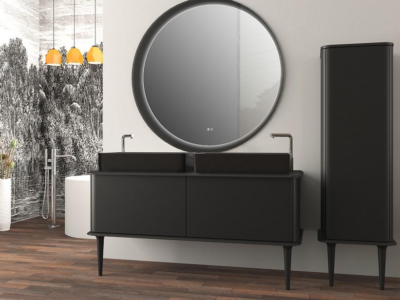 Meuble salle de bains ATLAS L144 cm à poser avec 2 tiroirs et plan - finition noir mat | IperCeramica