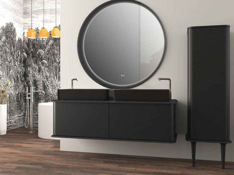 Meuble salle de bains ATLAS L144 cm suspendu avec 2 tiroirs et plan - finition noir mat | IperCeramica