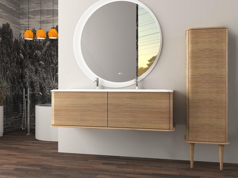 Meuble salle de bains ATLAS L144 cm suspendu avec 2 tiroirs et lavabo Unitop en résine - finition chêne tabac mat | IperCeramica
