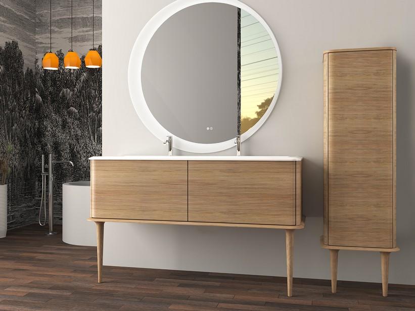 Meuble salle de bains ATLAS L144 cm à poser avec 2 tiroirs et lavabo Unitop en résine - finition chêne tabac mat | IperCeramica