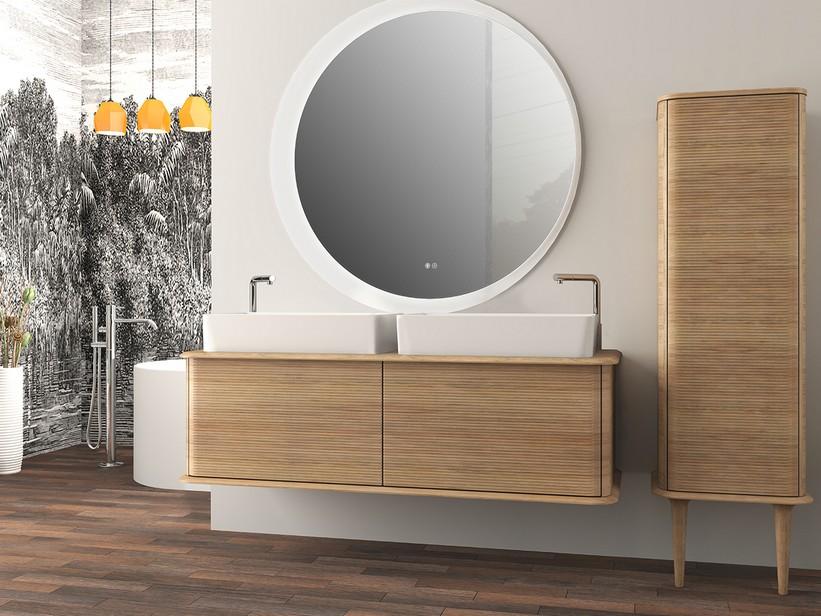 Meuble salle de bains ATLAS L144 cm suspendu avec 2 tiroirs et plan - finition chêne tabac mat | IperCeramica