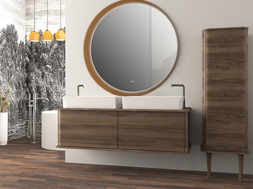 Meuble salle de bains ATLAS L144 cm suspendu avec 2 tiroirs et plan - finition noyer mat | IperCeramica