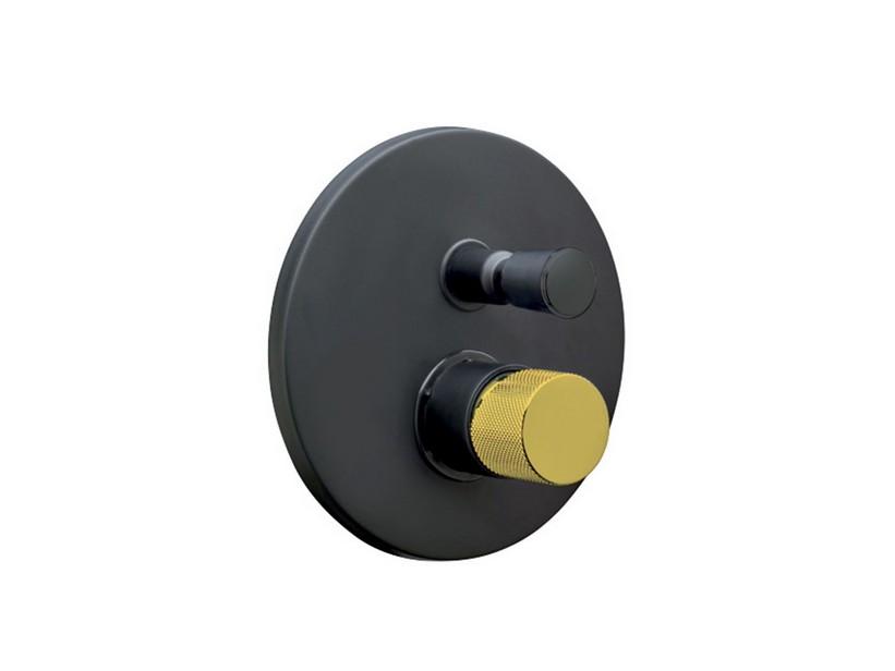 Mitigeur de douche encastré avec inverseur 2 voies Dalila monocommande noir mat avec inserts PVD or satiné | IperCeramica