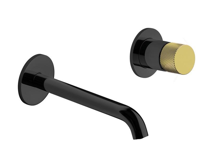 Mitigeur de lavabo encastré Dalila monocommande noir mat avec inserts PVD or satiné | IperCeramica