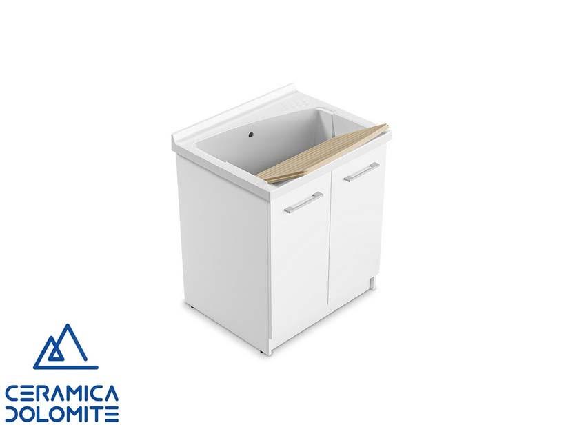 Meuble bac à laver REVINE 75x61 cm avec 2 portes et lavabo en céramique blanc | IperCeramica
