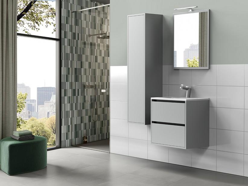 Meuble de salle de bains CAMPIGLIO 60/P39 cm 2 tiroirs gris mat et lavabo Unitop en céramique blanc brillant | IperCeramica