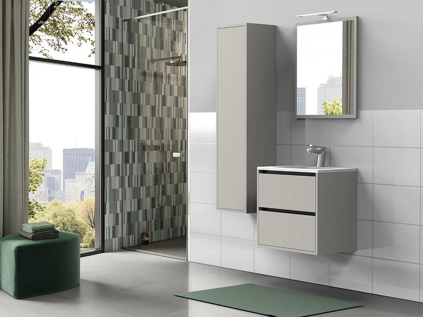 Meuble de salle de bains CAMPIGLIO 60/P39 cm 2 tiroirs taupe mat et lavabo Unitop en céramique blanc brillant | IperCeramica