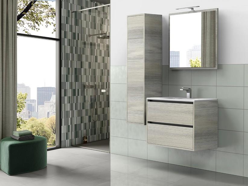 Meuble de salle de bains CAMPIGLIO 80/P39 cm 2 tiroirs effet bois gris et lavabo Unitop en céramique blanc brillant | IperCeramica