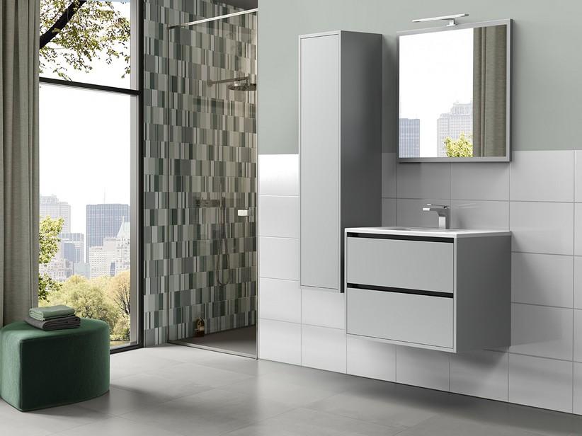 Meuble de salle de bains CAMPIGLIO 80/P39 cm 2 tiroirs gris mat et lavabo Unitop en céramique blanc brillant | IperCeramica