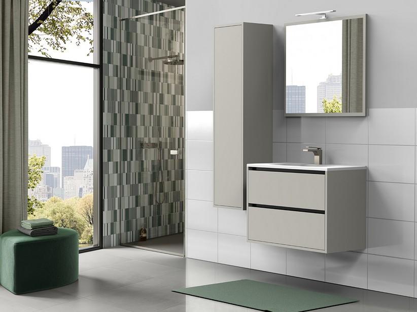 Meuble de salle de bains CAMPIGLIO 80/P39 cm 2 tiroirs taupe mat et lavabo Unitop en céramique blanc brillant | IperCeramica