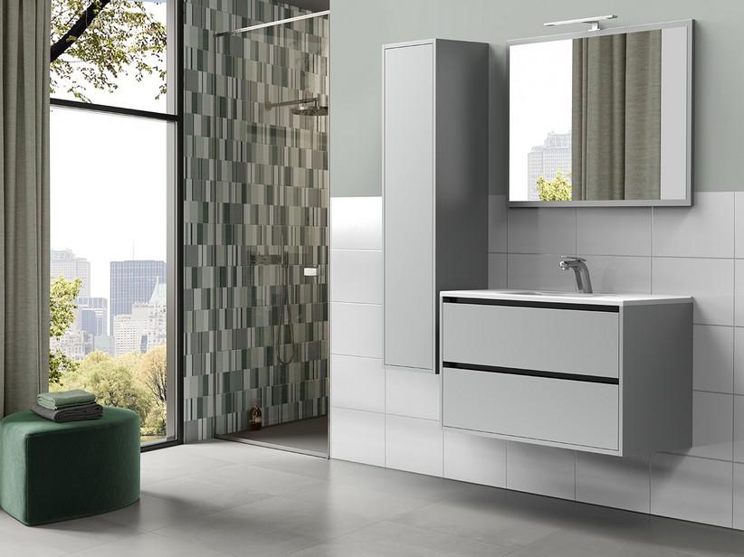 Meuble de salle de bains CAMPIGLIO 100/P39 cm 2 tiroirs gris mat et lavabo Unitop en céramique blanc brillant | IperCeramica