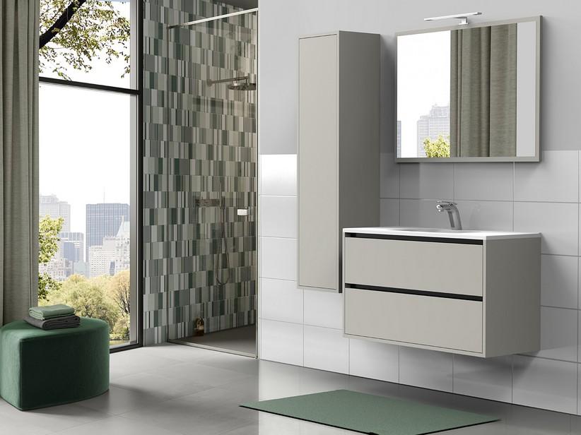 Meuble de salle de bains CAMPIGLIO 100/P39 cm 2 tiroirs taupe mat et lavabo Unitop en céramique blanc brillant | IperCeramica