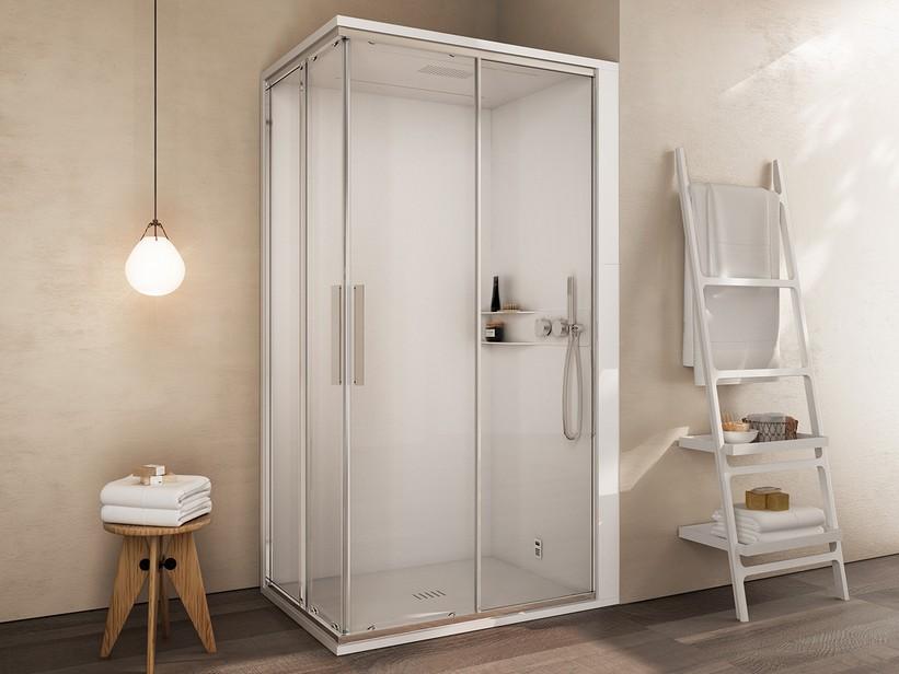 Cabine de douche multifonction et STEAM Mellow 140x90 chrome installation en angle droit | IperCeramica