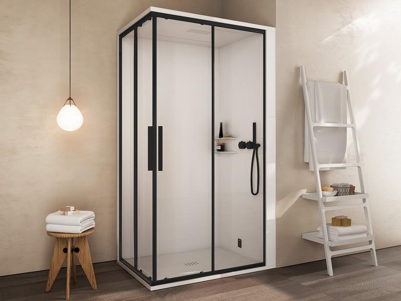 Cabine de douche multifonction et STEAM Mellow 140x90 noir installation en angle droit | IperCeramica