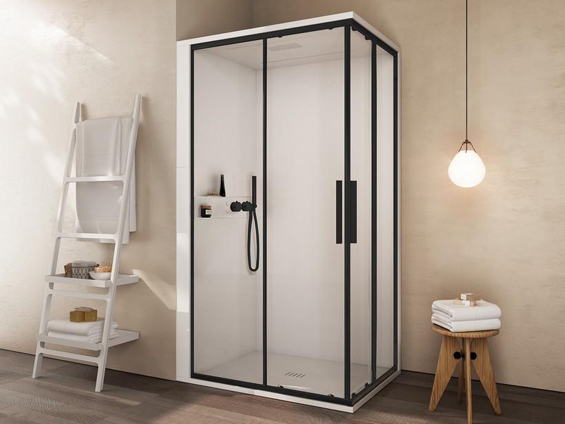 Cabine de douche multifonction Mellow 120x80 noir installation en angle gauche | IperCeramica