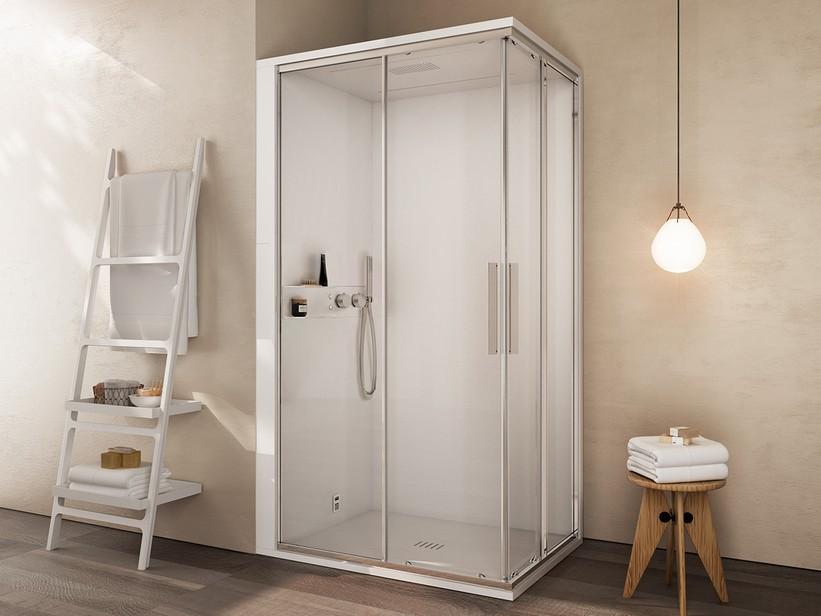 Cabine de douche multifonction et STEAM Mellow 120x80 chrome installation en angle gauche | IperCeramica