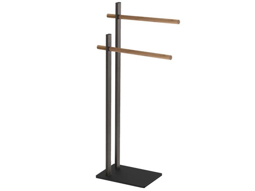 Porte-serviettes sur pied Zahra noir et bois | IperCeramica