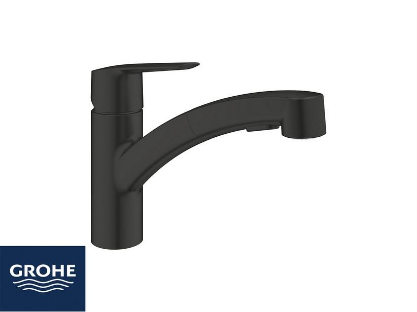 Mitigeur monocommande pour évier cuisine Grohe® Start avec douchette 2 jets noir mat | IperCeramica