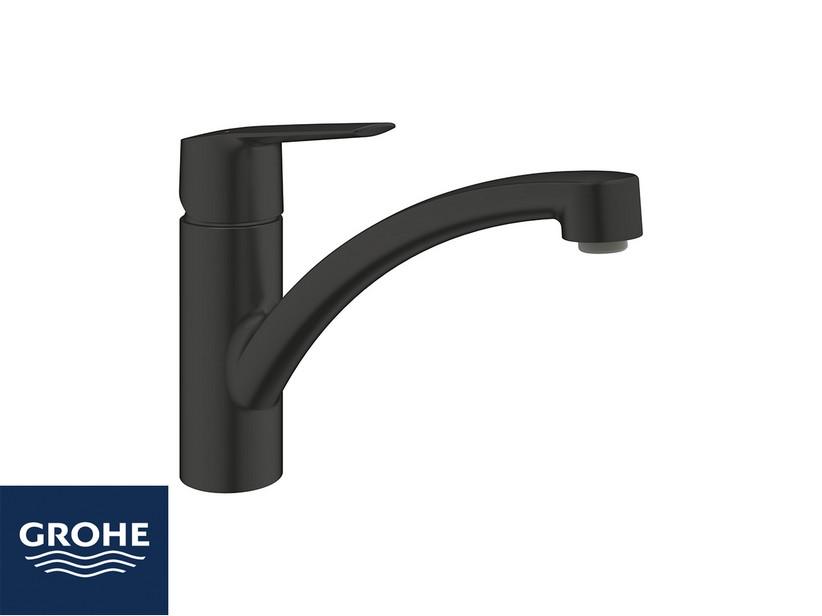 Mitigeur monocommande pour évier cuisine Grohe® Start bec bas noir mat | IperCeramica