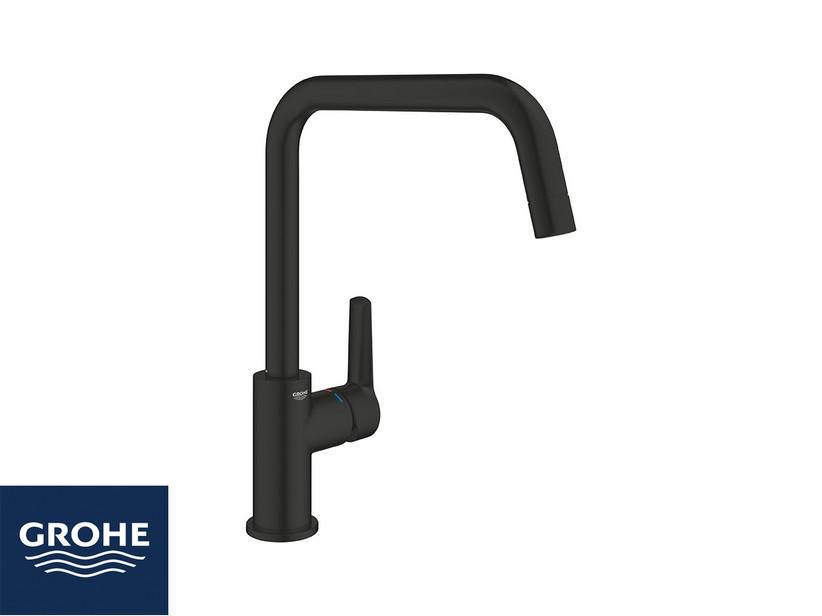 Mitigeur monocommande pour évier cuisine Grohe® Start bec haut noir mat | IperCeramica