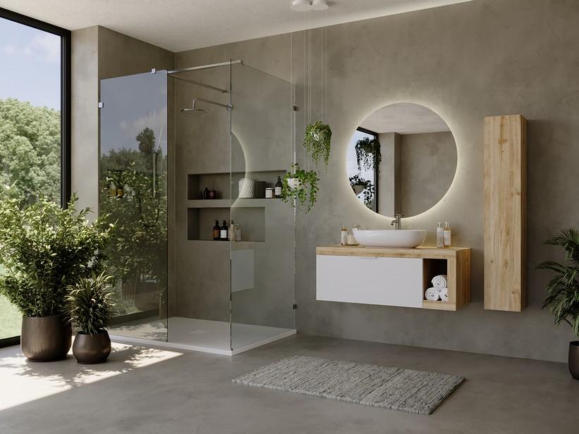 Meuble salle de bains Link 110 cm suspendu chêne/blanc mat avec plan pour vasque à poser | IperCeramica