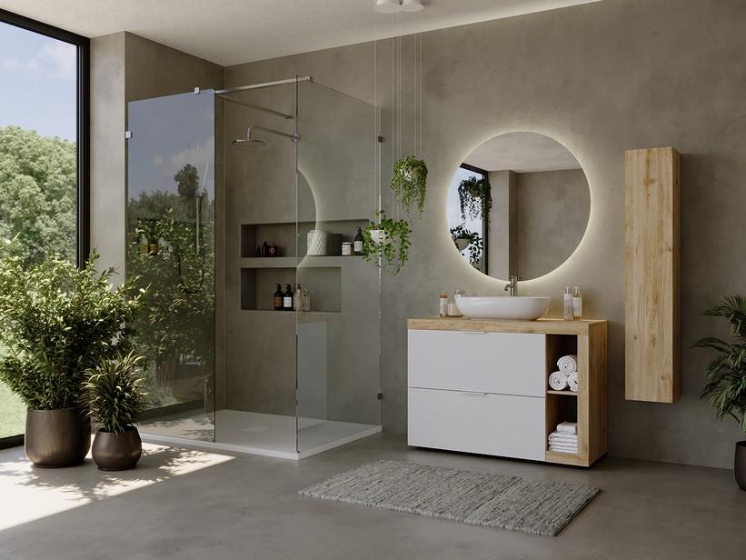 Meuble salle de bains Link 110 cm à poser chêne/blanc mat avec plan pour vasque à poser | IperCeramica